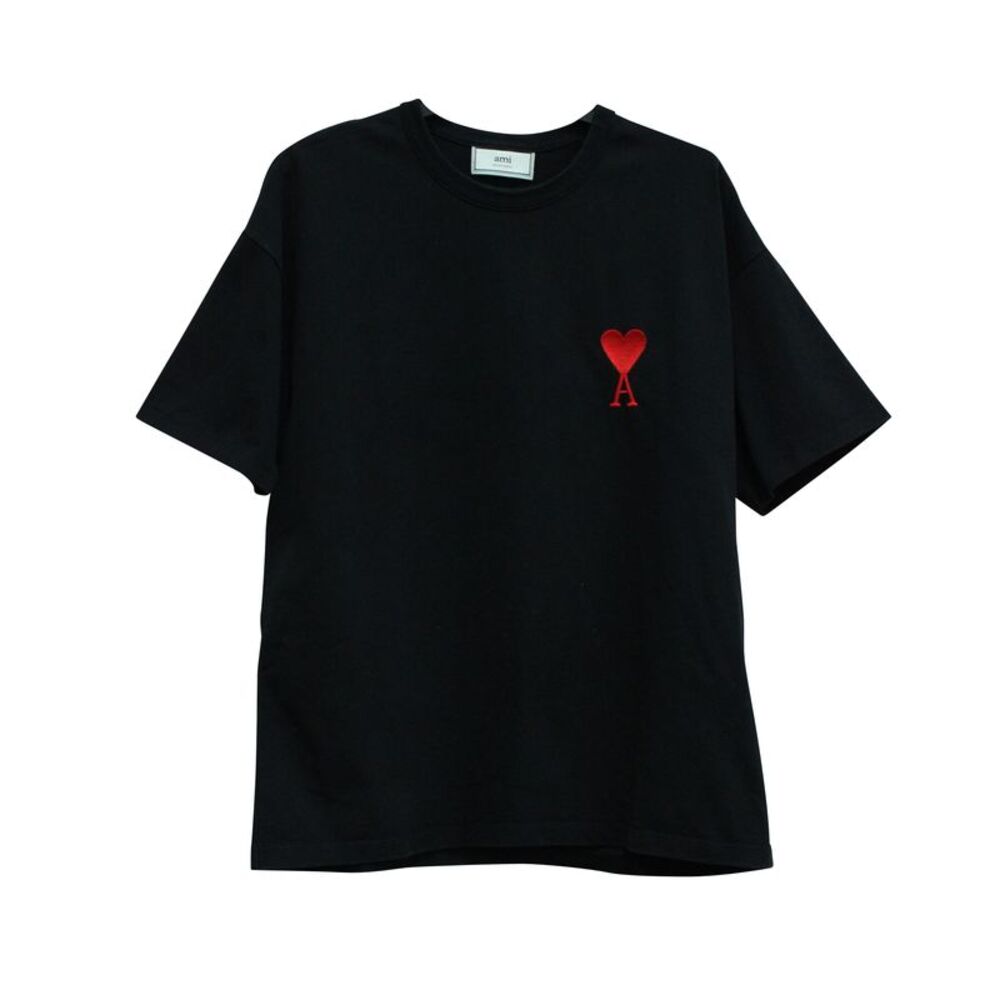 Ami Paris Ami De Coeur T-Shirt in Black Cotton Jersey
